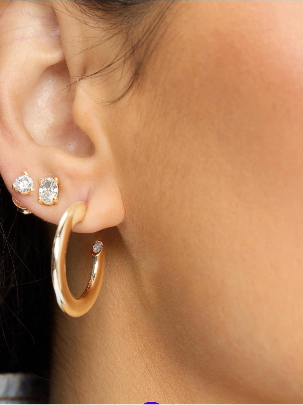 Gold Tone Hoop Earrings with Crystal Accent - Women Jewelry
